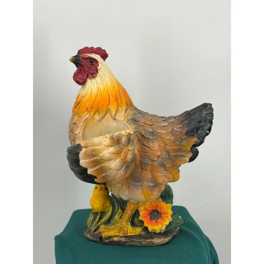 DWK 2013 Rooster and Chick Salt and Pepper Shaker Holder Farmhouse Decor Resin